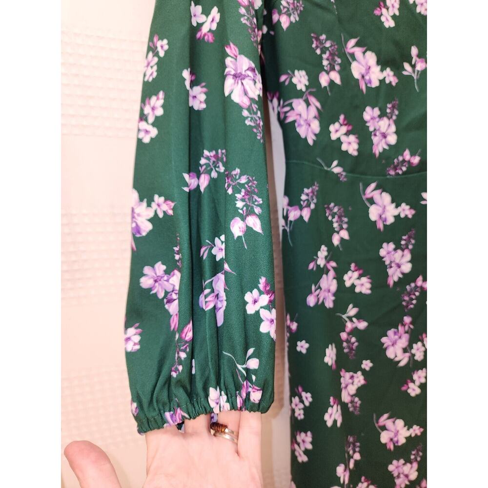 Alexia Admor Bubble Midi Dress Floral High Split Green Size 6 Long Sleeve 3476 - Picture 6 of 13